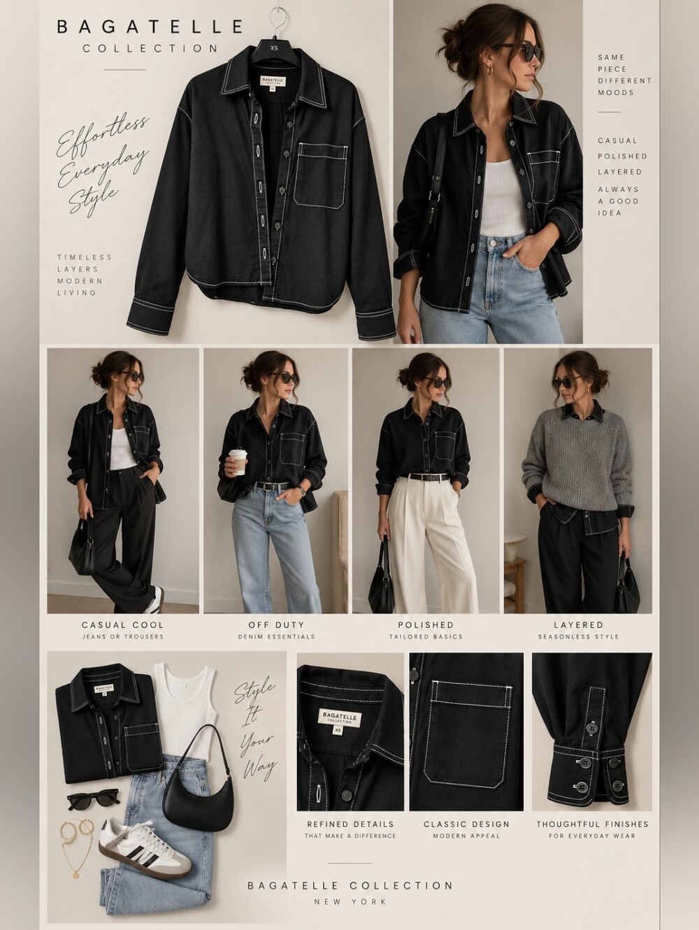 Bagatelle Black Contrast Stitch Shirt Jacket XS Utility Workwear Button Up